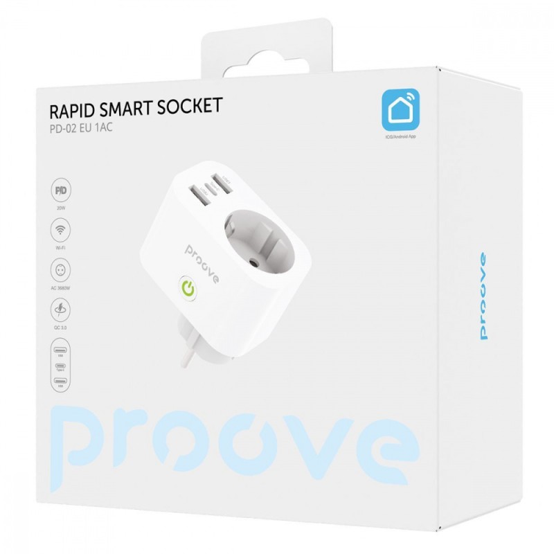 Разумная розетка Proove Rapid Smart Socket PD-02 EU 1xAC+1xUSB-C+2xUSB-A White