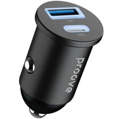 Car Charger Proove Tiny Power 30W (Type-C + USB) black Car Charger Proove Tiny Power 30W (Type-C + USB) black