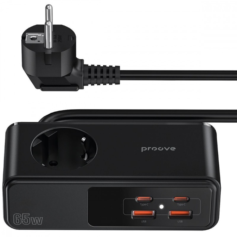 Сетевой фильтр Proove Homester Pro 65W (AC+2xType-C+2xUSB) 1.5m Black