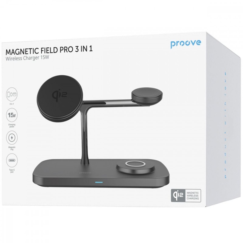 Бездротова зарядна станція Proove Magnetic Field Pro 3 in 1 Qi2 15W Black