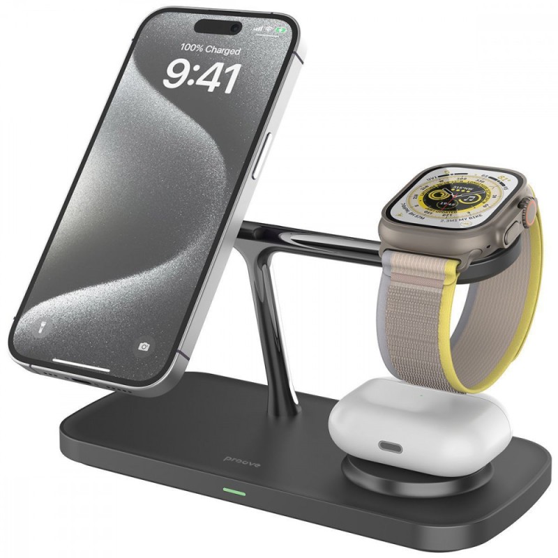 Бездротова зарядна станція Proove Magnetic Field Pro 3 in 1 Qi2 15W Black