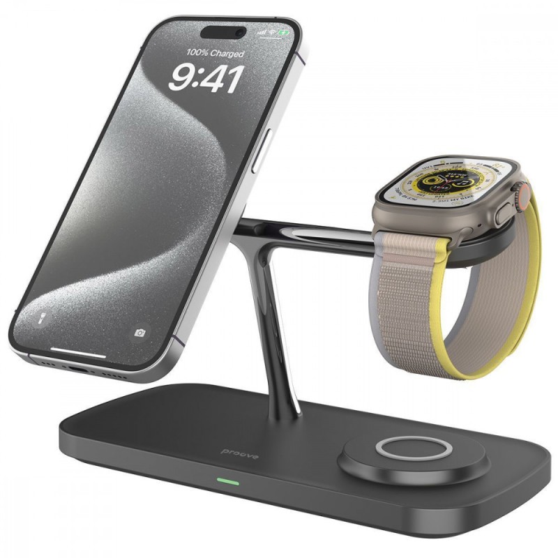 Бездротова зарядна станція Proove Magnetic Field Pro 3 in 1 Qi2 15W Black