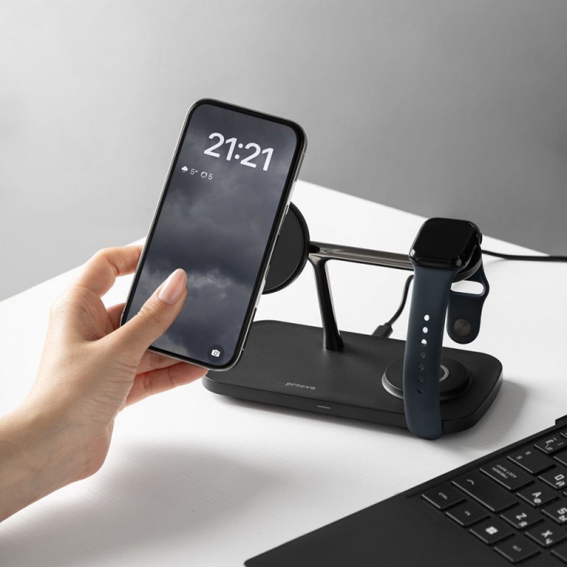 Бездротова зарядна станція Proove Magnetic Field Pro 3 in 1 Qi2 15W Black