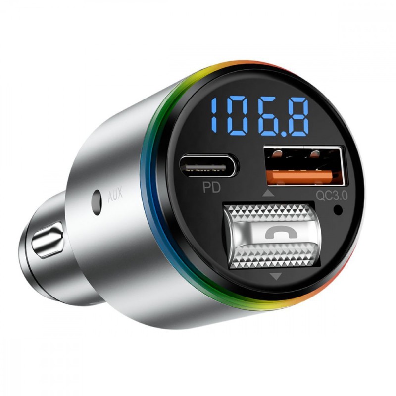 АЗУ с FM-модулятором Proove FM Launcher Power Drive 30W (PD+QC3.0) Type-C+USB+AUX Silver АЗУ с FM-модулятором Proove FM Launcher Power Drive 30W (PD+QC3.0) Type-C+USB+AUX Silver
