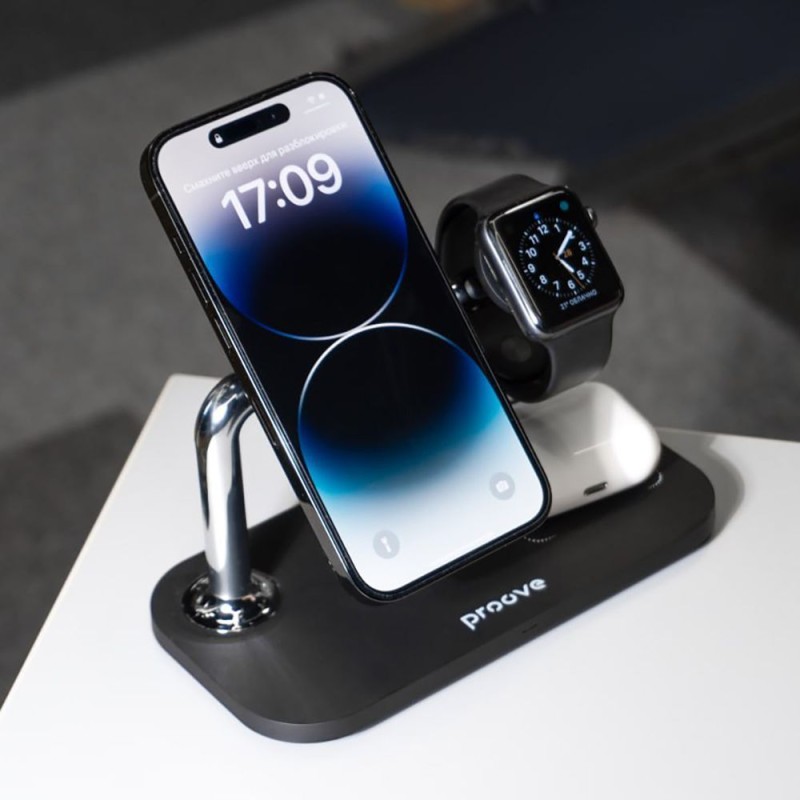 Бездротовий зарядний пристрій Proove Magnetic Field 3 in 1, MagSafe, QuickCharge, Type-C 15W Black (44657) Бездротовий зарядний пристрій Proove Magnetic Field 3 in 1, MagSafe, QuickCharge, Type-C 15W Black (44657)