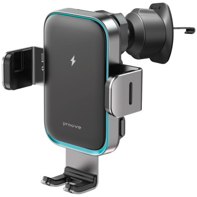 Автомобільний тримач з Бездротовим ЗП Proove Triple Clamp Pro 15W Metal Gray