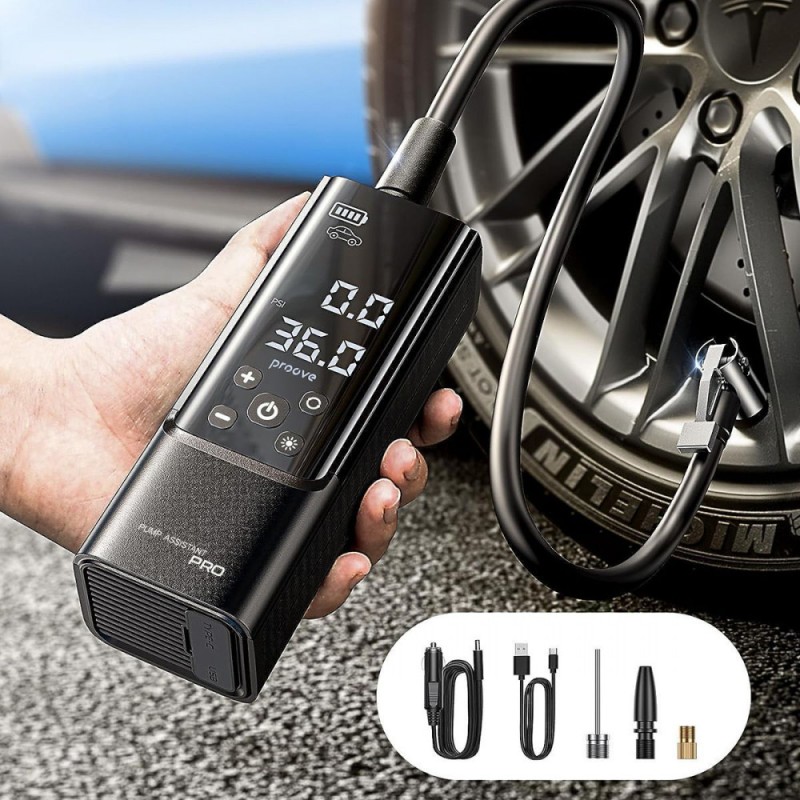 Proove Pump Assistant Pro 120W 7500mAh Car Air Pump Black - Portable Compressor with Power Bank