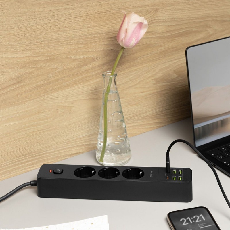 Мережевий фільтр Proove Power Strip P-03 (3 розетки + 4 USB + 2 Type-C) 2М black