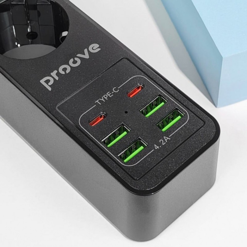 Мережевий фільтр Proove Power Strip P-03 (3 розетки + 4 USB + 2 Type-C) 2М black