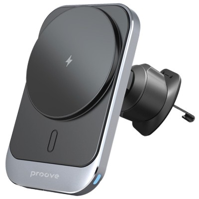 Proove Square Magnetic Pro 15W Metal Gray Car Holder with Wireless Charger