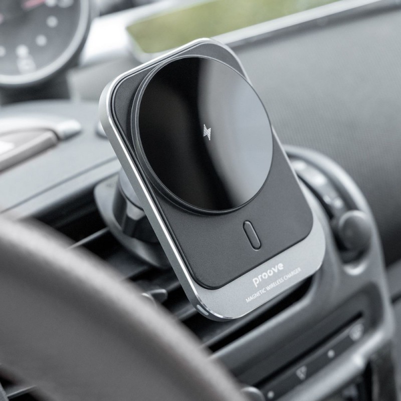 Proove Square Magnetic Pro 15W Metal Gray Car Holder with Wireless Charger Proove Square Magnetic Pro 15W Metal Gray Car Holder with Wireless Charger