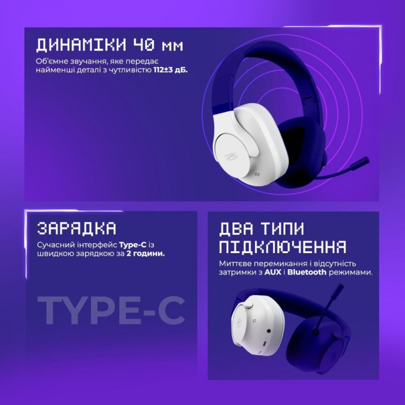 Бездротова ігрова гарнітура Proove Gaming Bliss (APP) White Бездротова ігрова гарнітура Proove Gaming Bliss (APP) White