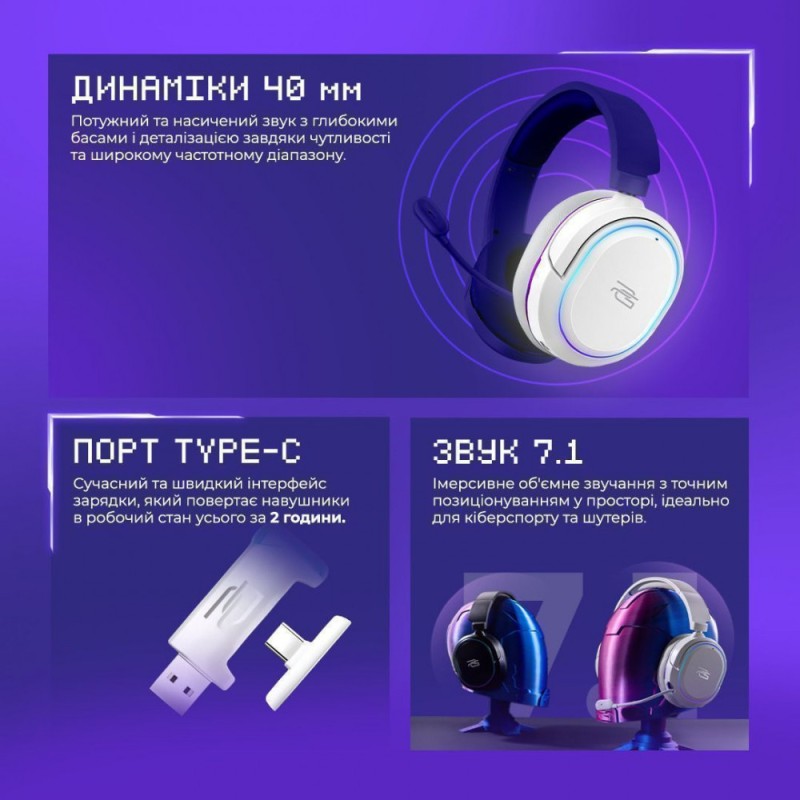 Бездротова ігрова гарнітура Proove Gaming Rapture (APP) White Бездротова ігрова гарнітура Proove Gaming Rapture (APP) White