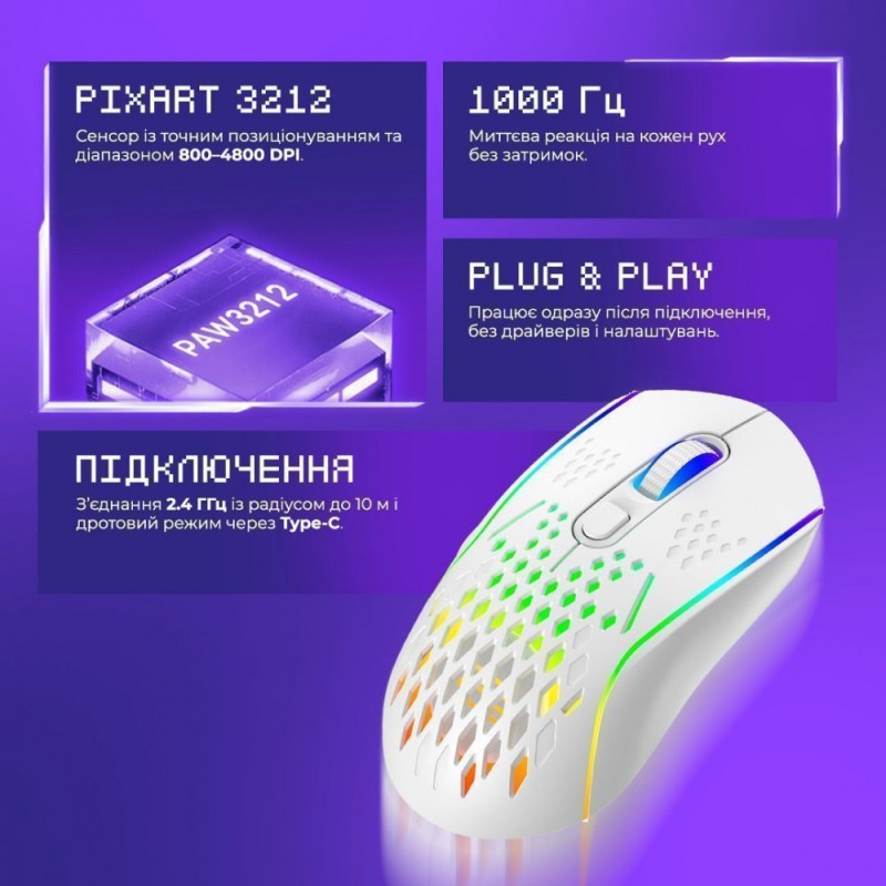 Бездротова ігрова миша Proove Gaming Buzz White