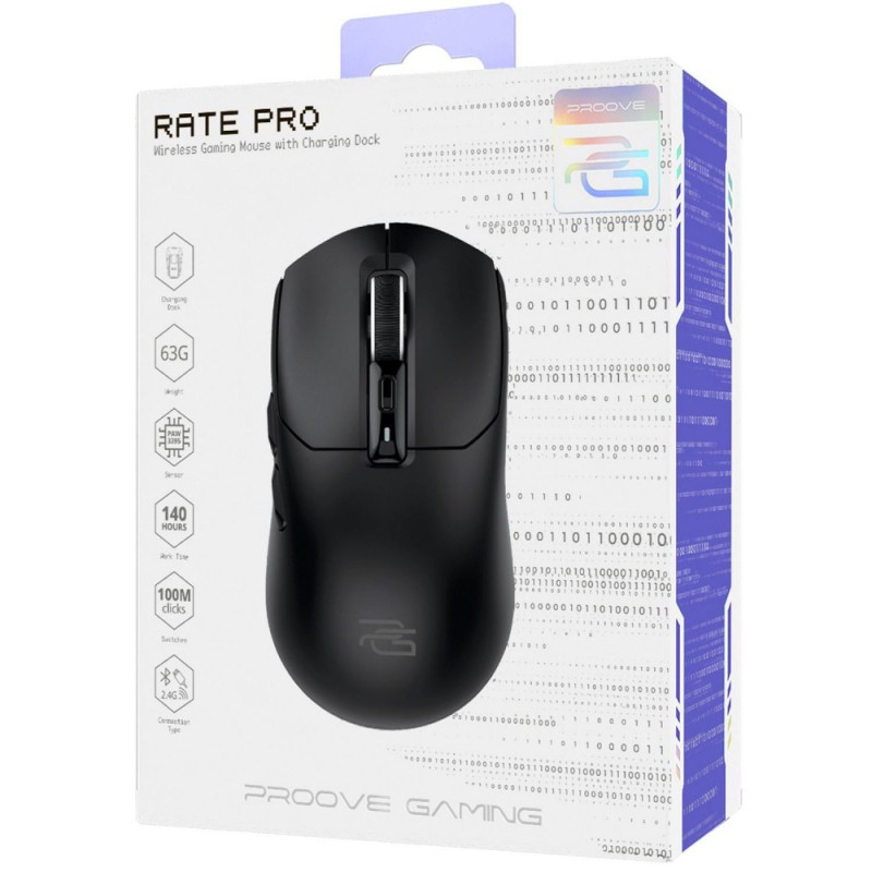 Proove Gaming Rate Pro Wireless Gaming Mouse with Charging Dock Black