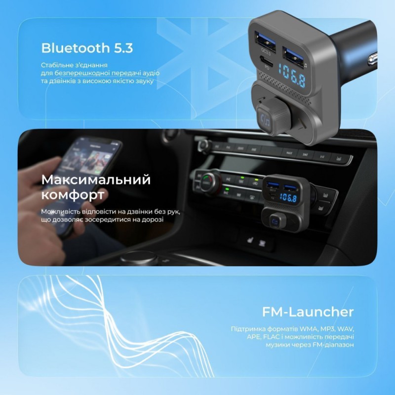 AZP Proove FM Launcher Luxor SE 36W (PD+QC3.0) Type-C+USB Gray