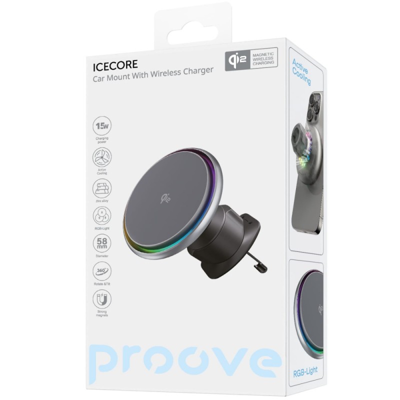 Car holder with Wireless Charger Proove IceCore QI2 15W Gray