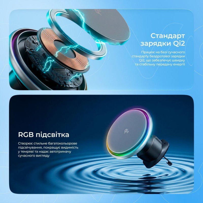 Car holder with Wireless Charger Proove IceCore QI2 15W Gray