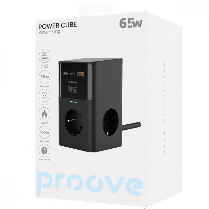 Сетевой фильтр Proove Power Cube 65W (3xAC+2xType-C+1xUSB) 1.5m black