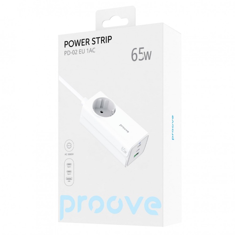 Сетевой фильтр Proove Power Strip PD-02 65W (2 Type-C + 1USB) white Сетевой фильтр Proove Power Strip PD-02 65W (2 Type-C + 1USB) white