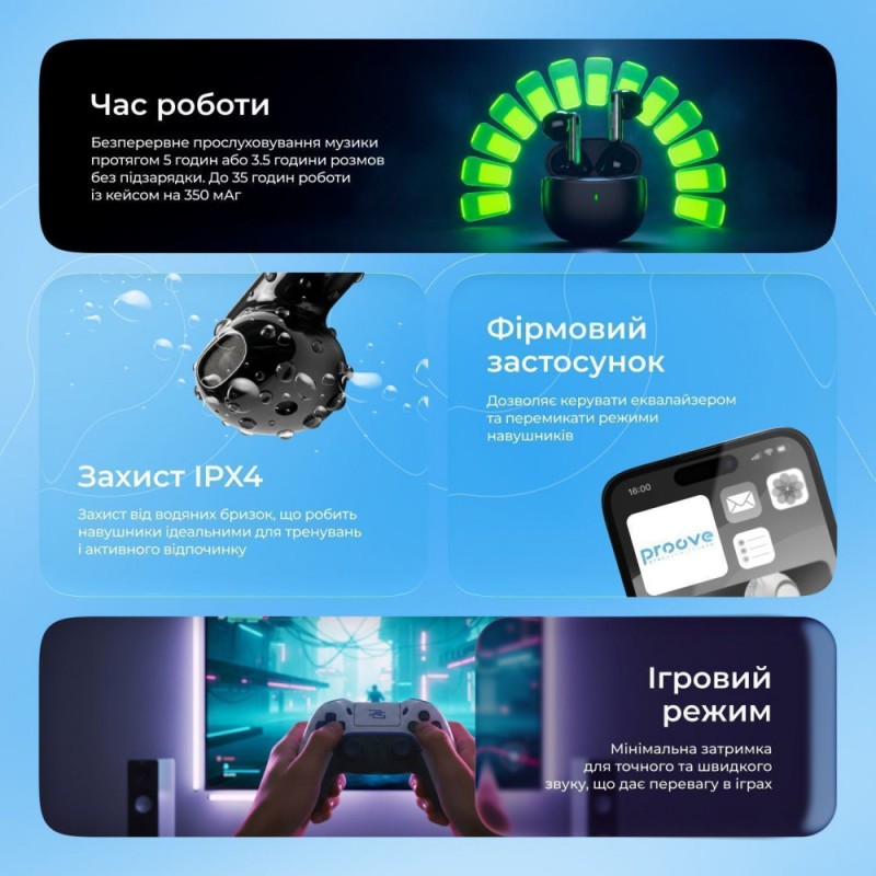 Proove Intro TWS wireless headphones (APP) black Proove Intro TWS wireless headphones (APP) black
