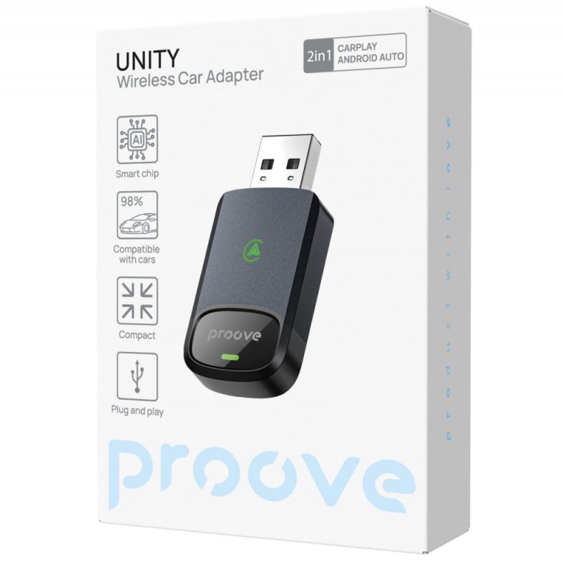 Беспроводной адаптер Proove Unity 2in1 CarPlay / Android Auto gray