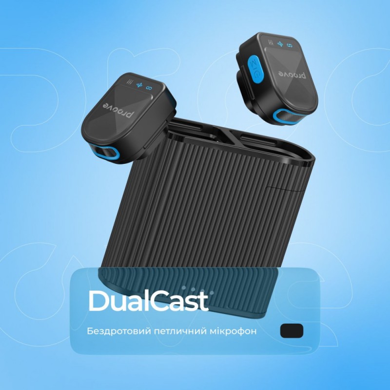 Бездротовий петличний мікрофон Proove DualCast Black для блогінгу та стрімів Бездротовий петличний мікрофон Proove DualCast Black для блогінгу та стрімів