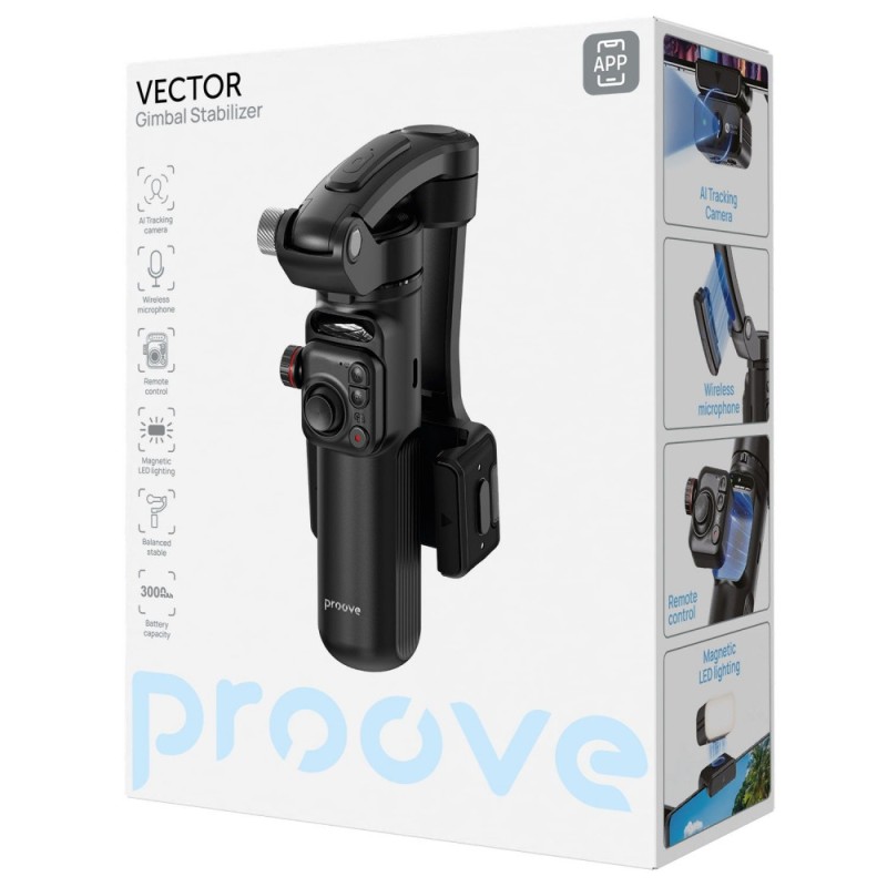 Стабилизатор для смартфона Proove Vector Gimbal Stabilizer с AI-трекингом и LED-подсветкой