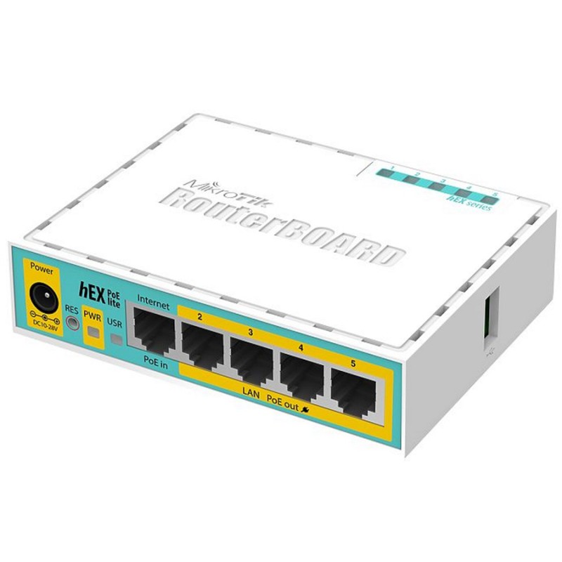 Маршрутизатор Mikrotik hEX PoE lite, 5xEt PoE ports, USB, 650MHz CPU, 64MB RAM, RouterOS L4