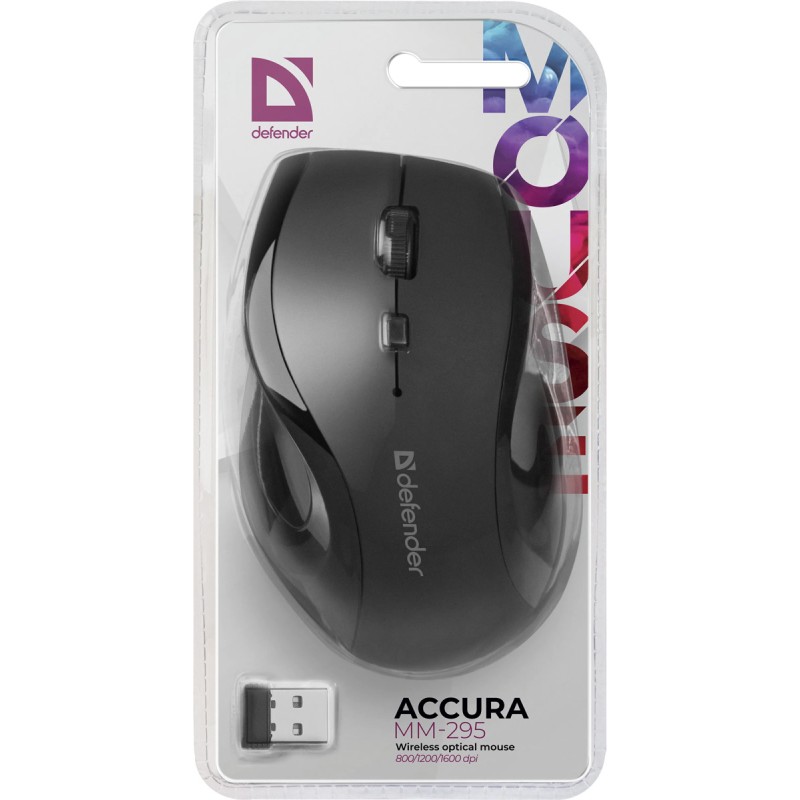 Мишка Defender Accura MM-295, бездротова,6 кн. до 1600 dpi, чорна