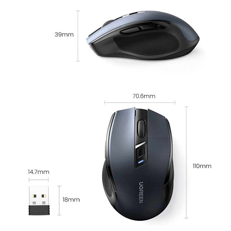 Мишка UGREEN 2.4GHz MU006 бездротова, Bluetooth, 4000dpi., 4кн.,Silence Design, Чорна