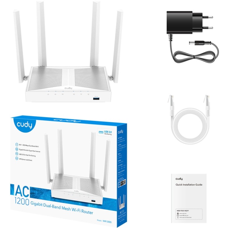 Маршрутизатор Cudy WR1300S, AC1200 Gigabit Wi-Fi Mesh Router with USB Маршрутизатор Cudy WR1300S, AC1200 Gigabit Wi-Fi Mesh Router with USB