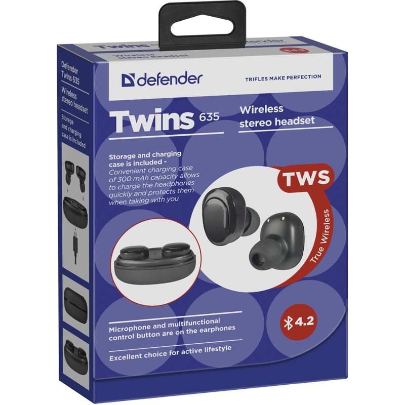 Гарнітура Defender Twins 635 TWS, Bluetooth, Black Гарнітура Defender Twins 635 TWS, Bluetooth, Black