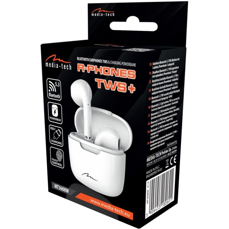 Навушники TWS Media-Tech R-PHONES, BT 5.3, White
