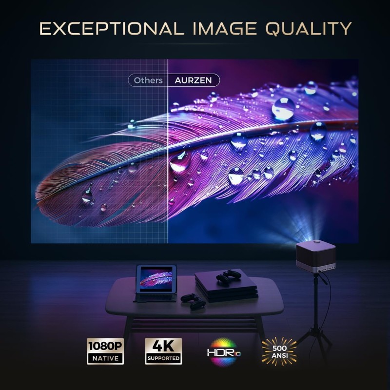 Проєктор Aurzen Boom 3 FullHD 500 ANSI Lm 16:9/4:3, 2*HDMI, 2*USB, Android Smart TV, Wifi, 36W, чорн