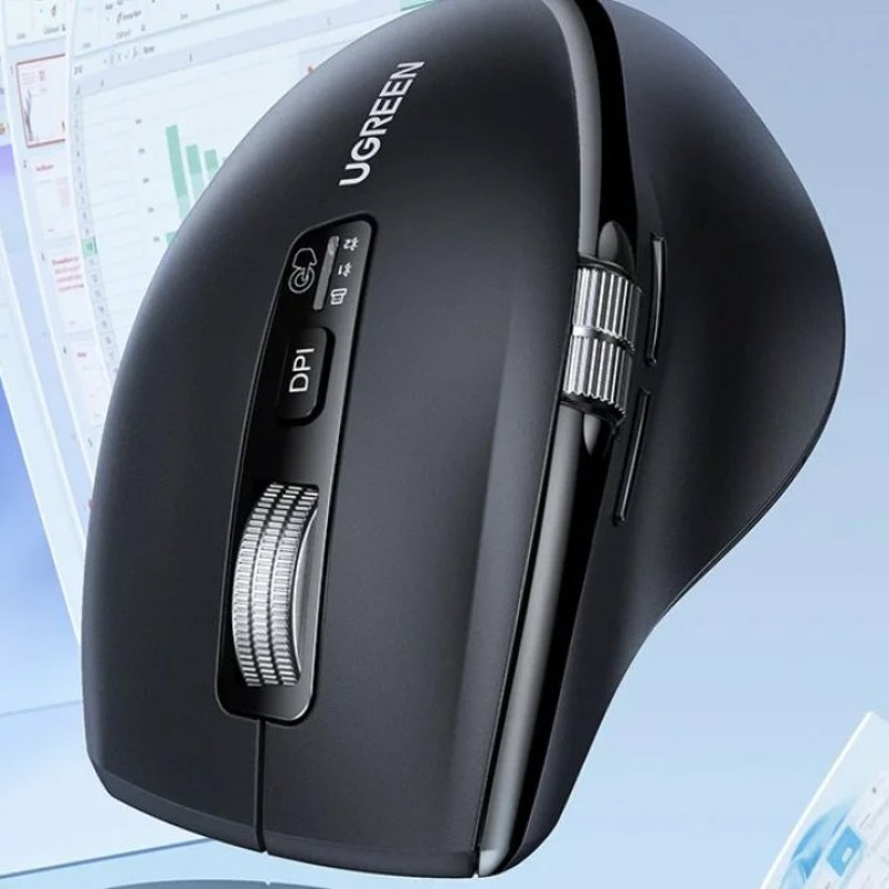 Мишка UGREEN 2.4GHz&BT M751 Ergonomic Contoured-Shape, бездротова, 5000dpi., 5кн., Чорна