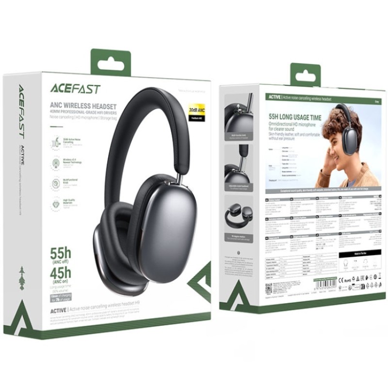 Гарнітура Acefast H9 ANC, Bluetooth, Grey