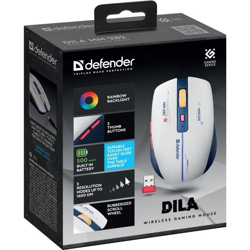 Мишка Defender Dila MM-282, бездротова,5 кн. 1800 dpi, 500 мАh чорна Мишка Defender Dila MM-282, бездротова,5 кн. 1800 dpi, 500 мАh чорна
