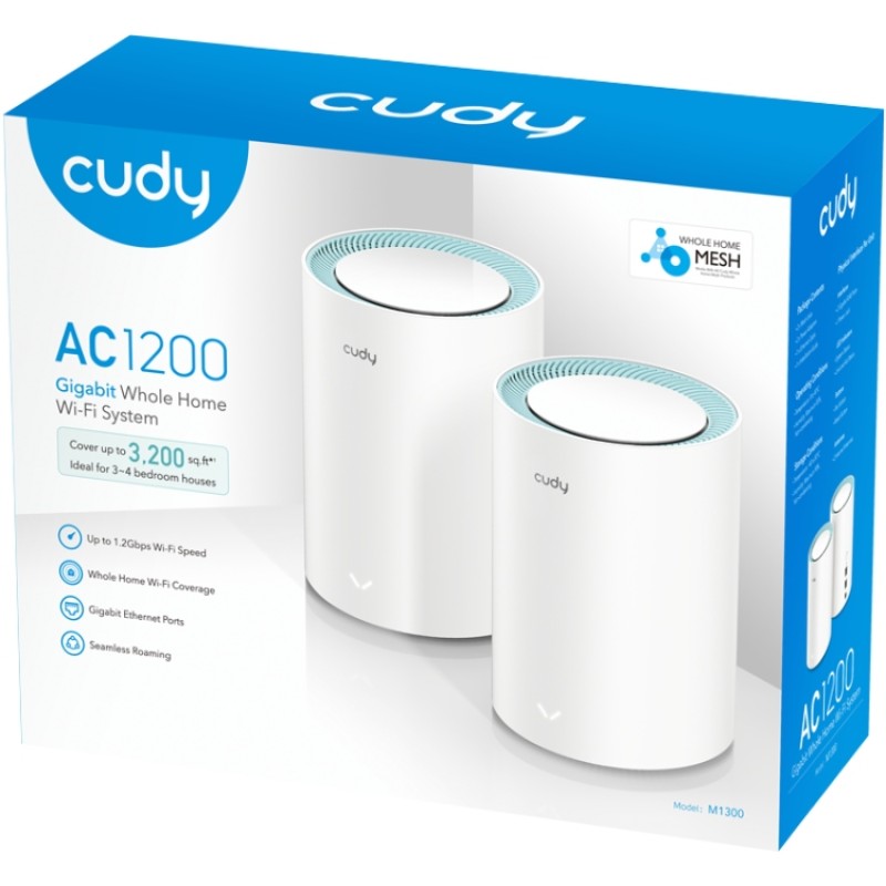 Система WiFi Cudy M1300(2-pack), AC1200 Wi-Fi Gigabit Mesh Solution