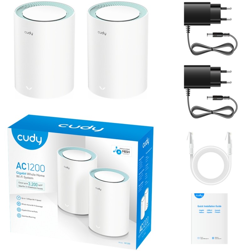 Система WiFi Cudy M1300(2-pack), AC1200 Wi-Fi Gigabit Mesh Solution