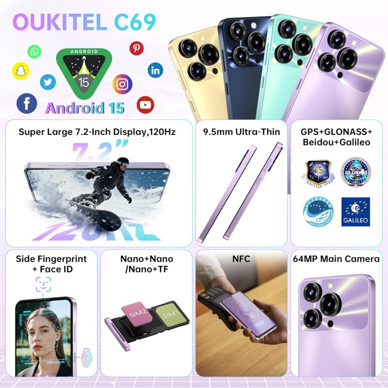 Смартфон Oukitel C69 7.2" HD+ /4GB/128GB/ T606 /6000mAh/ 64+8Мп/ Black