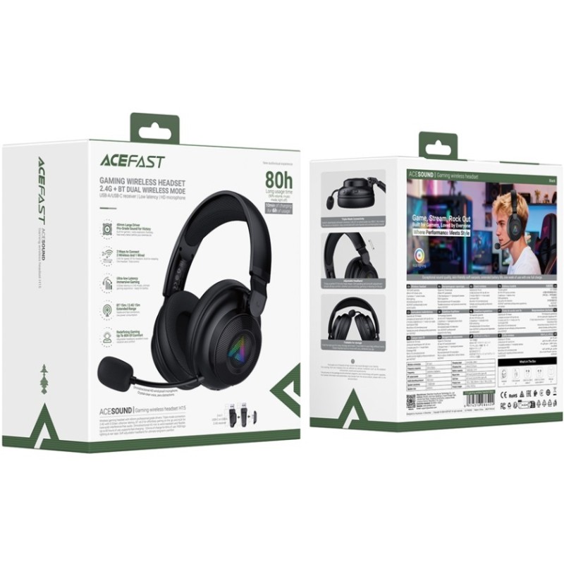 Гарнітура ігрова Acefast H15 Bluetooth+2,4G Black