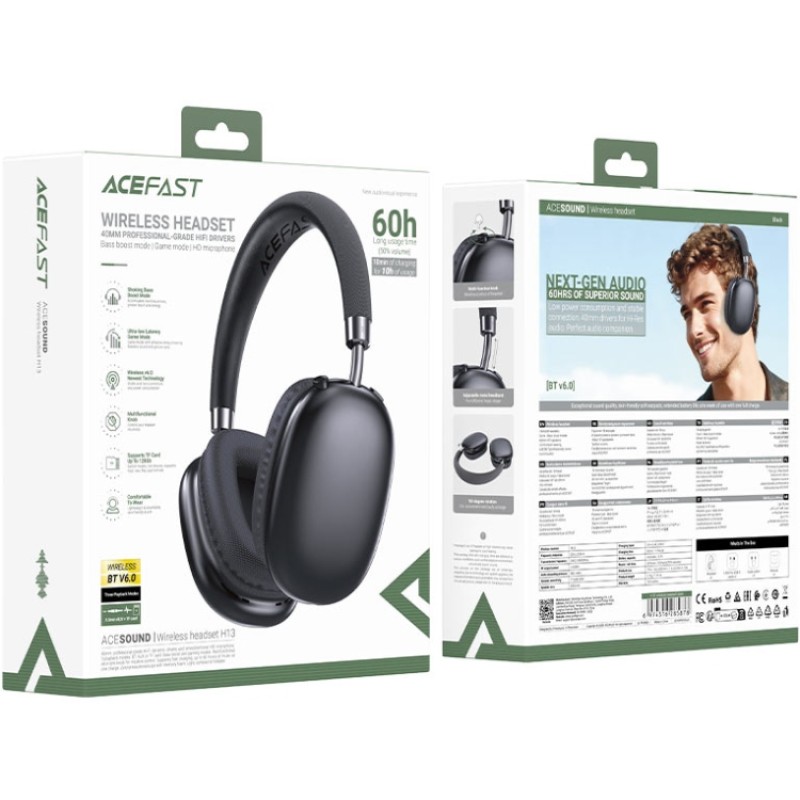 Гарнітура Acefast H13, Bluetooth+3,5мм Black