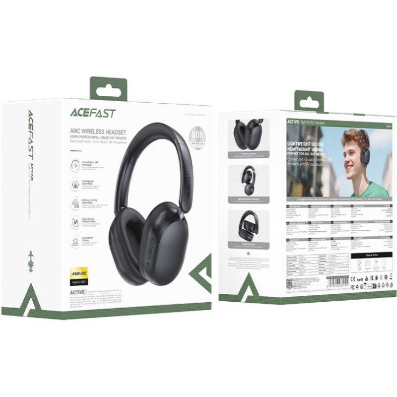 Гарнітура Acefast H12 Hybrid ANC, Bluetooth, Black