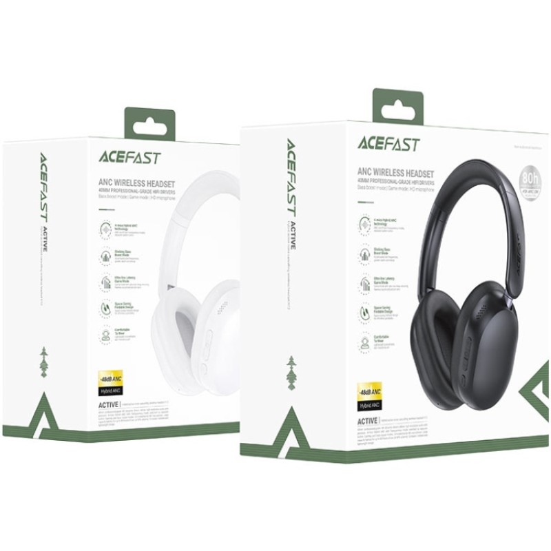 Гарнітура Acefast H12 Hybrid ANC, Bluetooth, White