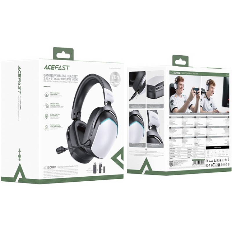 Гарнітура ігрова Acefast H11, Bluetooth+3,5мм White