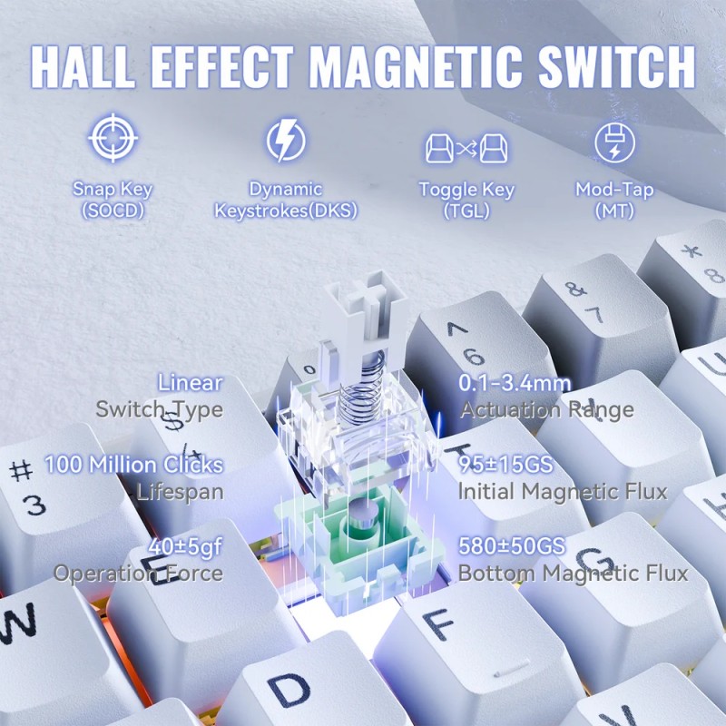 Клавіатура ігрова магнітна Attack Shark X68 Max HE 68кл. RGB, USB-C, Starlight White