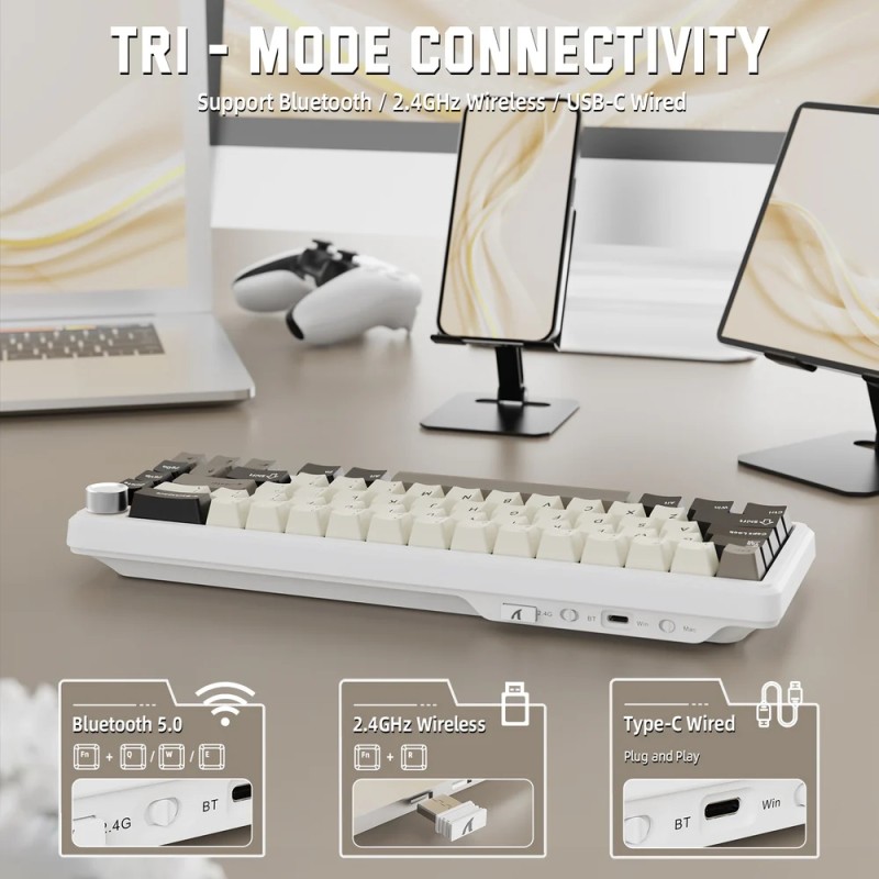 Клавіатура ігрова механічна Attack Shark X66 66кл. RGB, Wireless, Cheese White