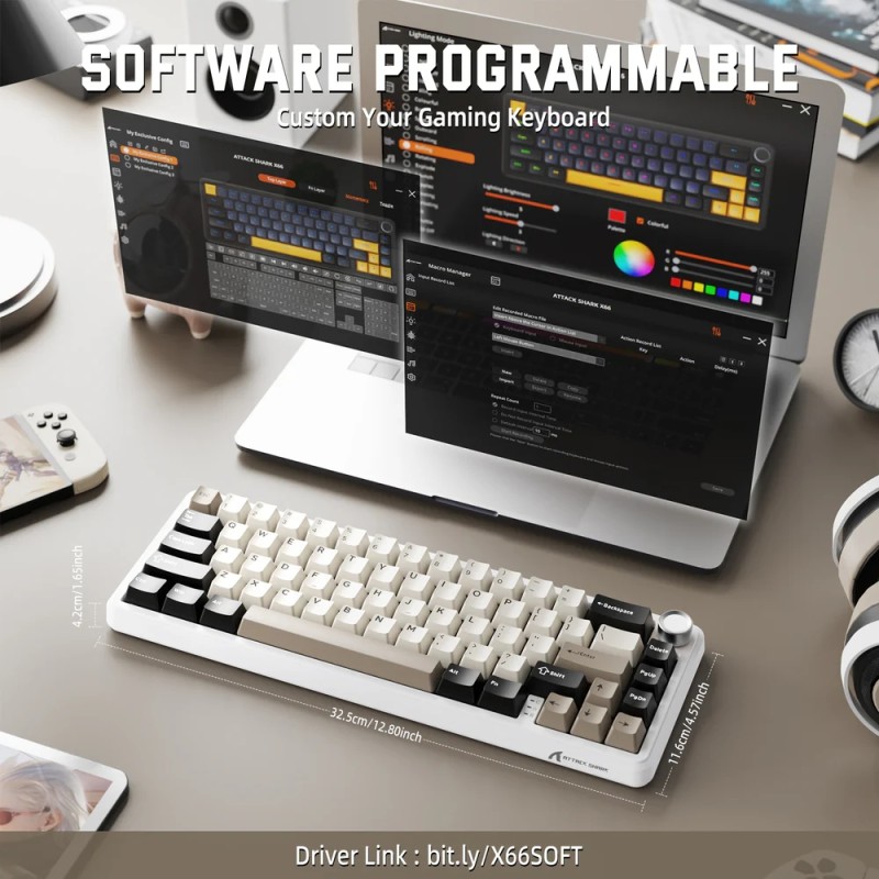 Клавіатура ігрова механічна Attack Shark X66 66кл. RGB, Wireless, Cheese White