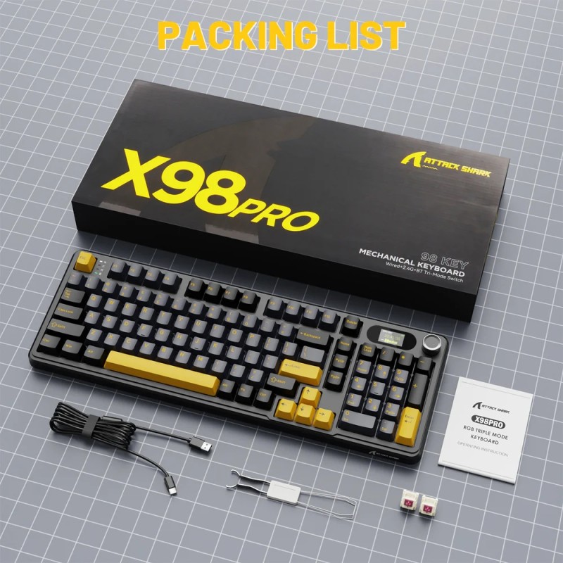 Клавіатура ігрова механічна Attack Shark X98 Pro 99кл. RGB, Wireless, TFT disp., Star Black